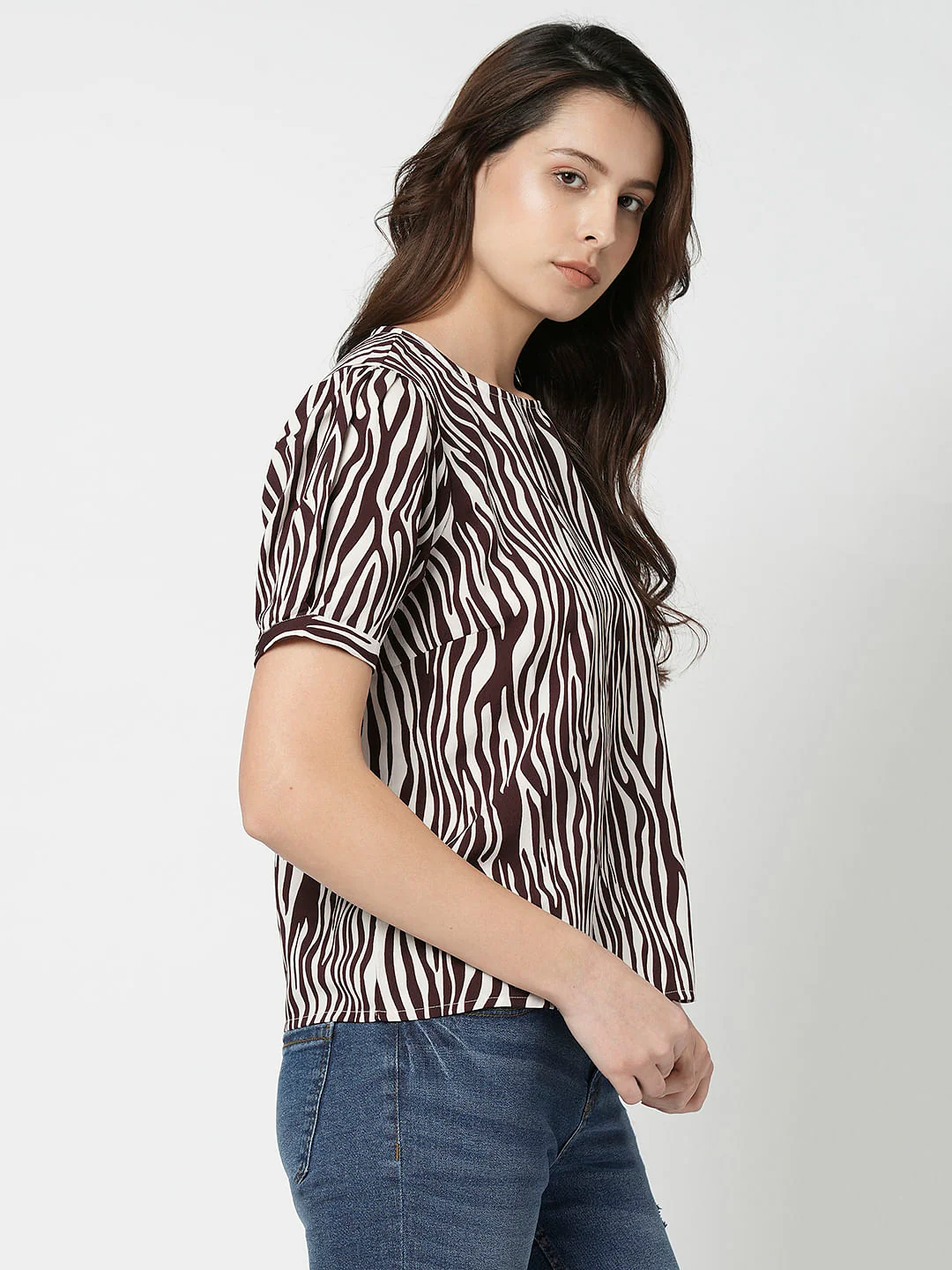 I.Scenery By Vero Moda Brown & White Printed Top - Image 3