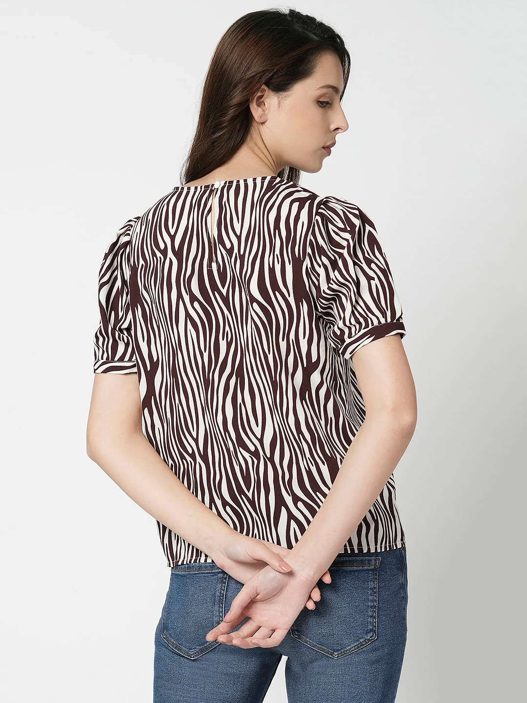 I.Scenery By Vero Moda Brown & White Printed Top - Image 4