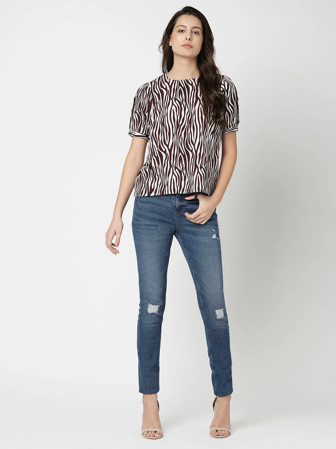 I.Scenery By Vero Moda Brown & White Printed Top - Image 5