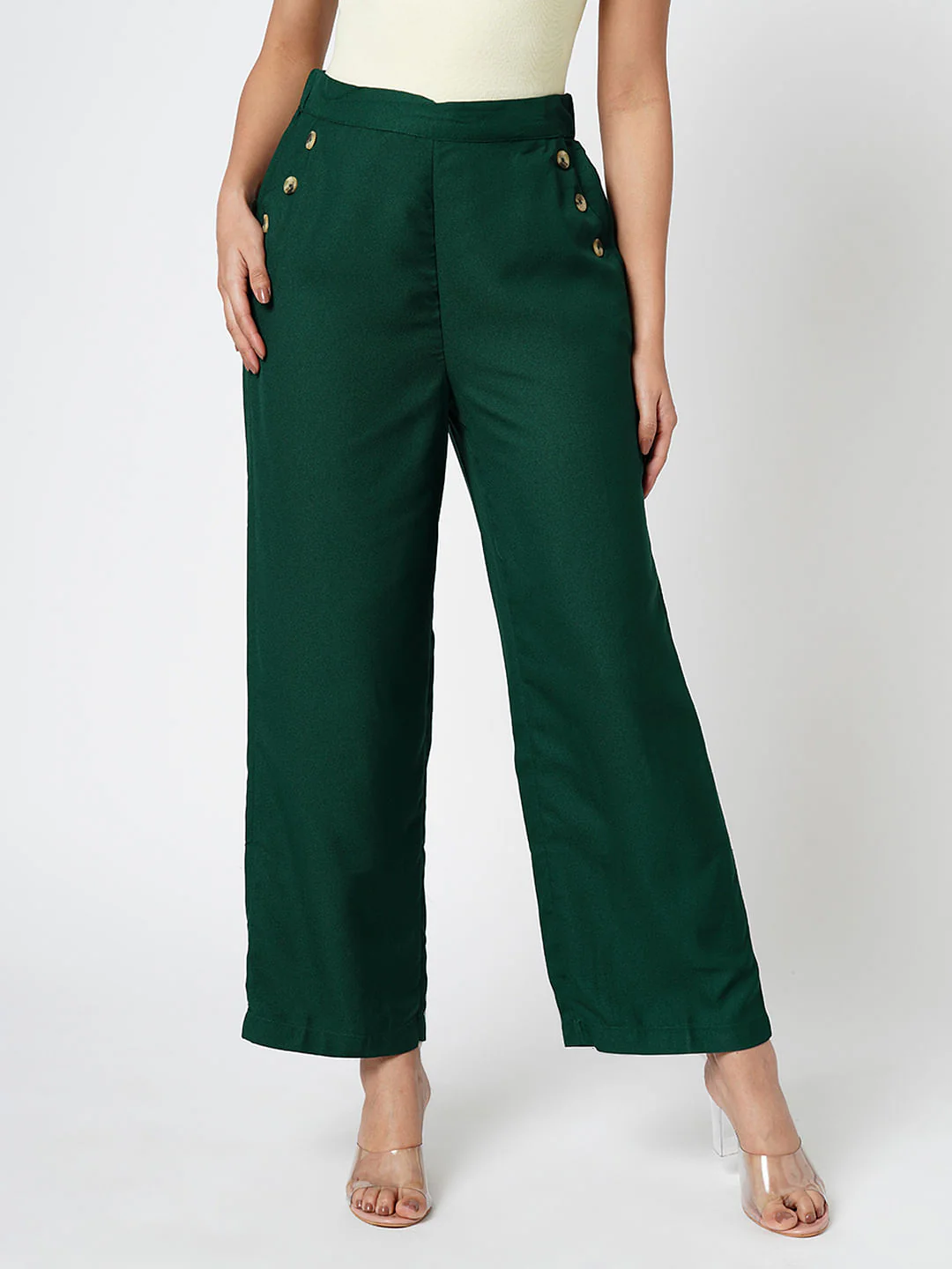 I.Scenery By Vero Moda Green High Rise Pants - Image 2