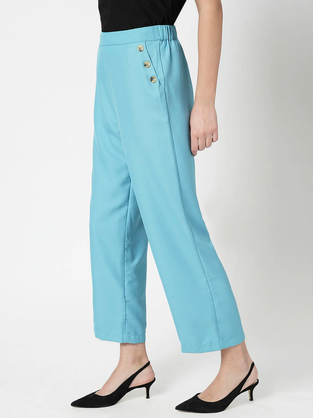 I.Scenery By Vero Moda Blue High Rise Slip On Pants - Image 3