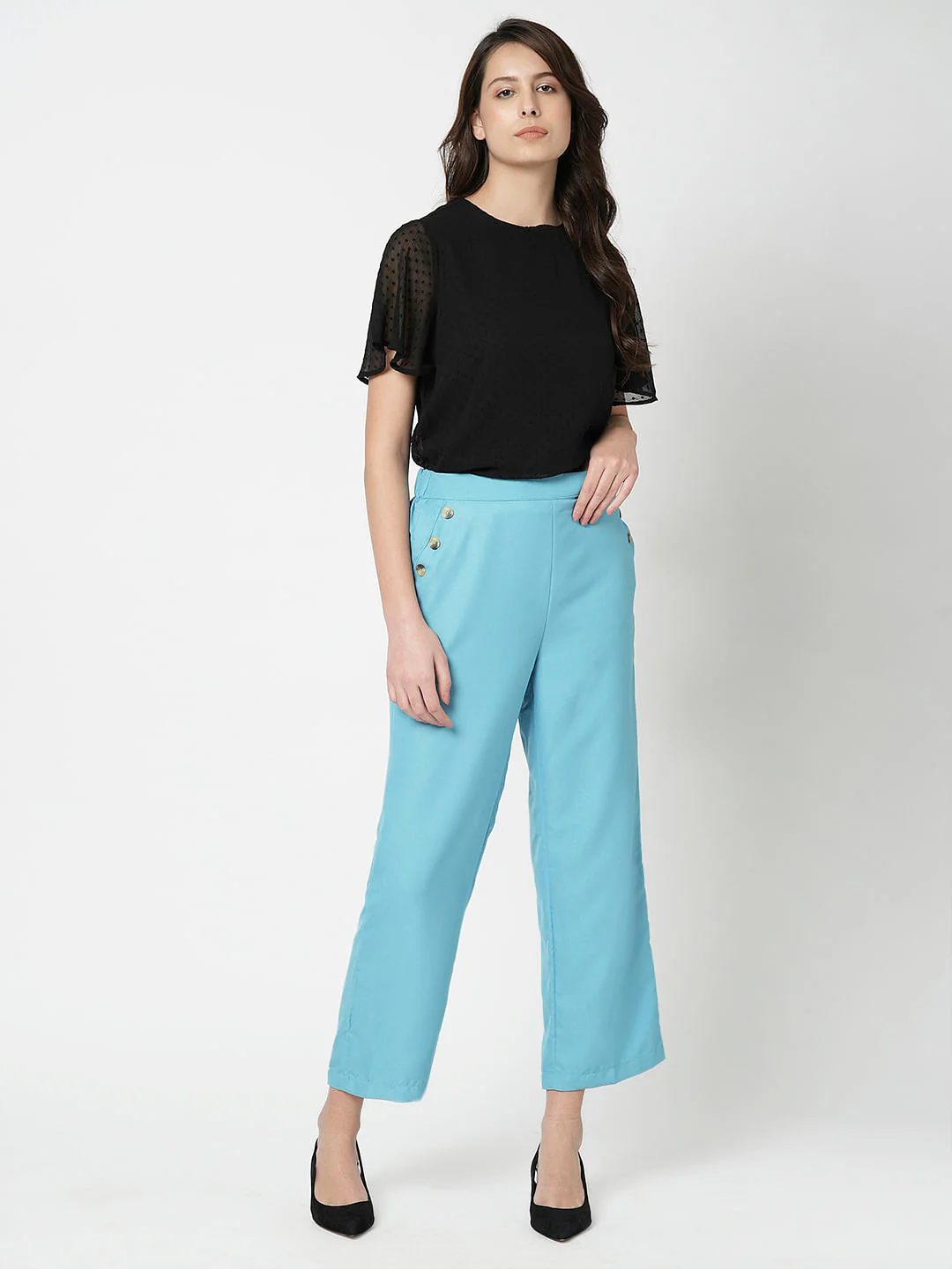 I.Scenery By Vero Moda Blue High Rise Slip On Pants - Image 5