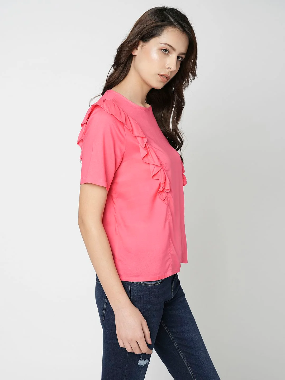 I.Scenery By Vero Moda Pink Frill Detail Top - Image 3