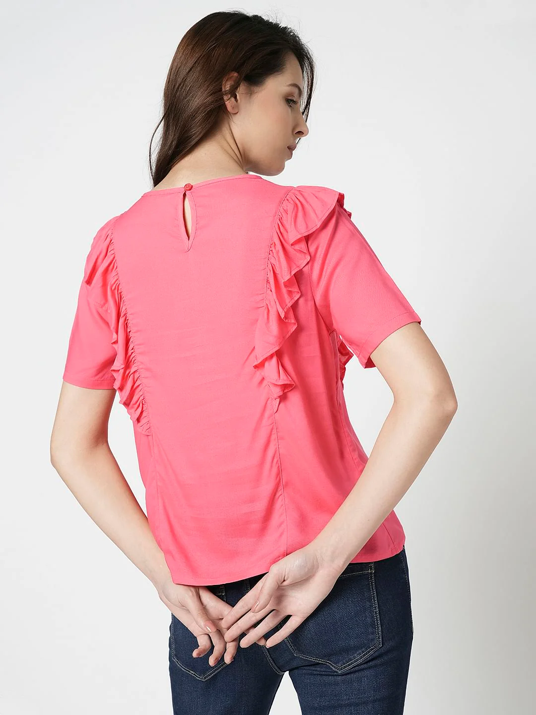 I.Scenery By Vero Moda Pink Frill Detail Top - Image 4