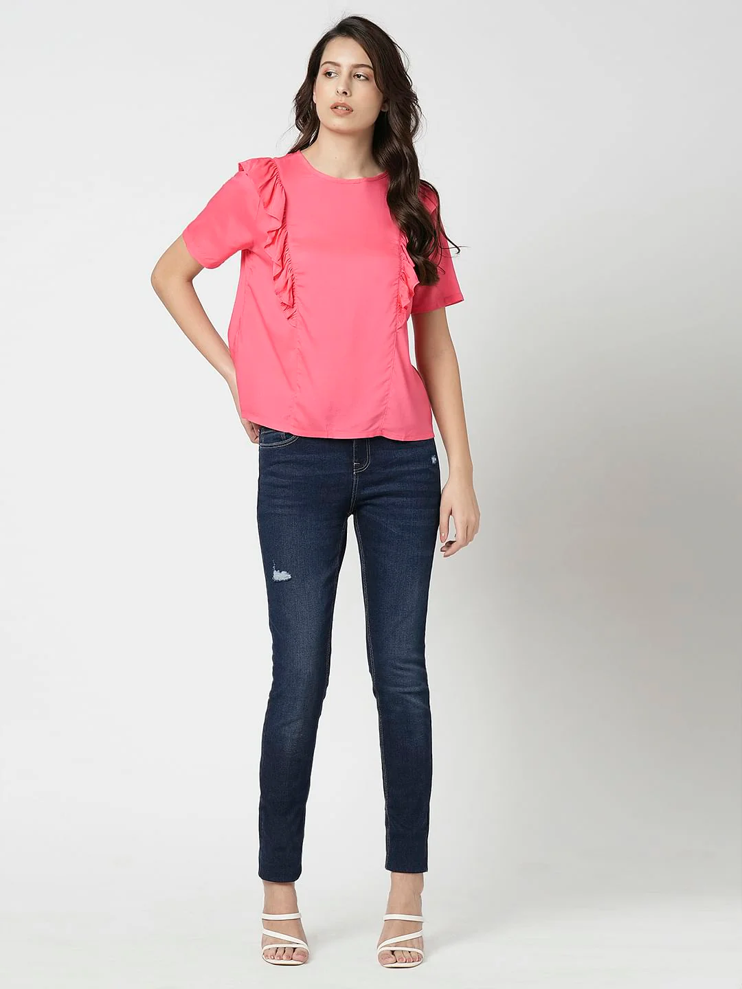 I.Scenery By Vero Moda Pink Frill Detail Top - Image 5