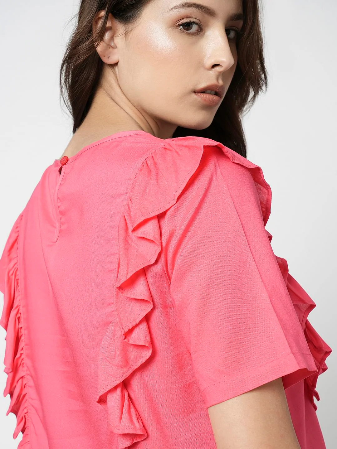I.Scenery By Vero Moda Pink Frill Detail Top - Image 6