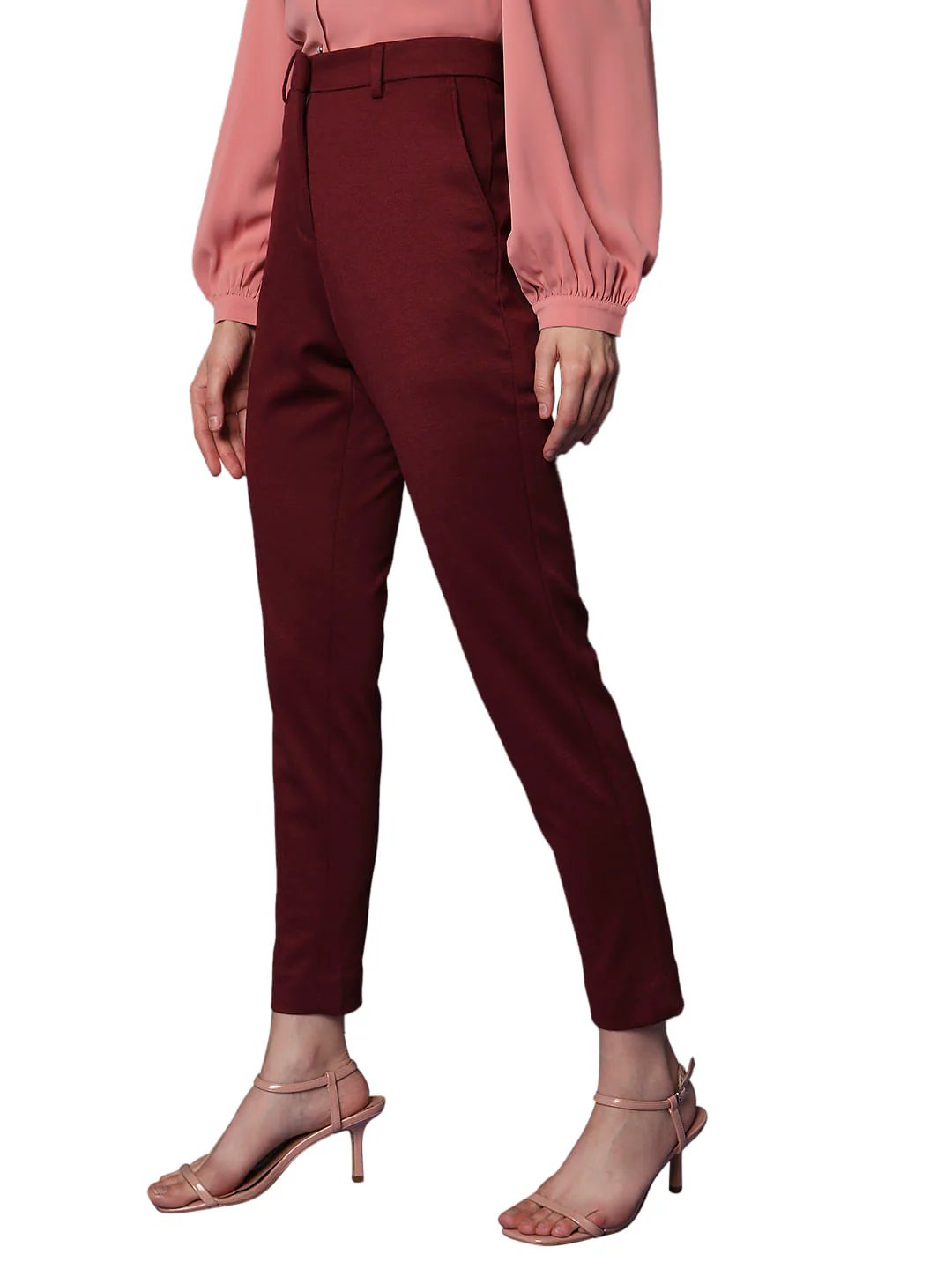 Maroon High Rise Tailored Slim Fit Pants - Image 3