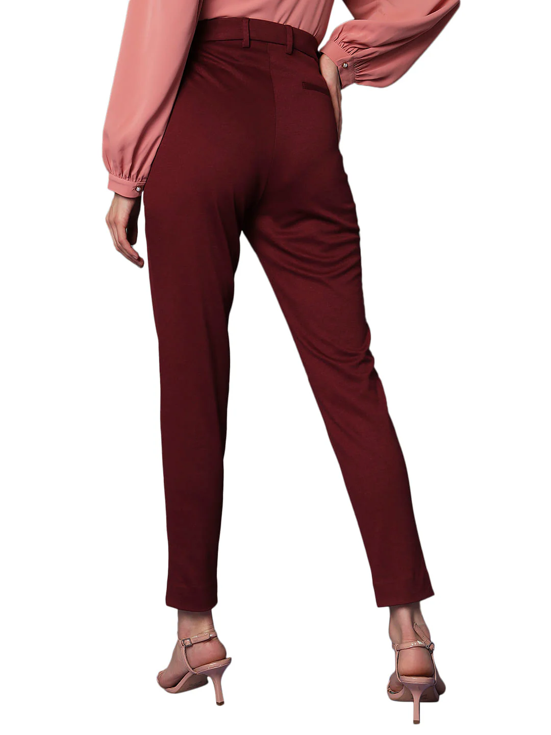 Maroon High Rise Tailored Slim Fit Pants - Image 4
