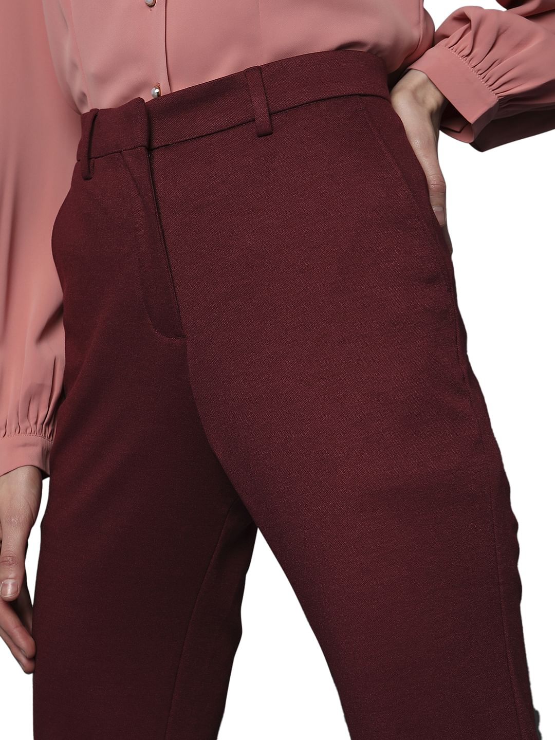 Maroon High Rise Tailored Slim Fit Pants - Image 5