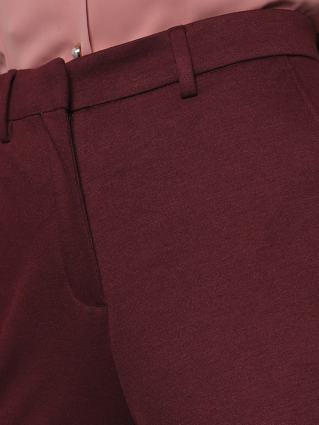 Maroon High Rise Tailored Slim Fit Pants - Image 8