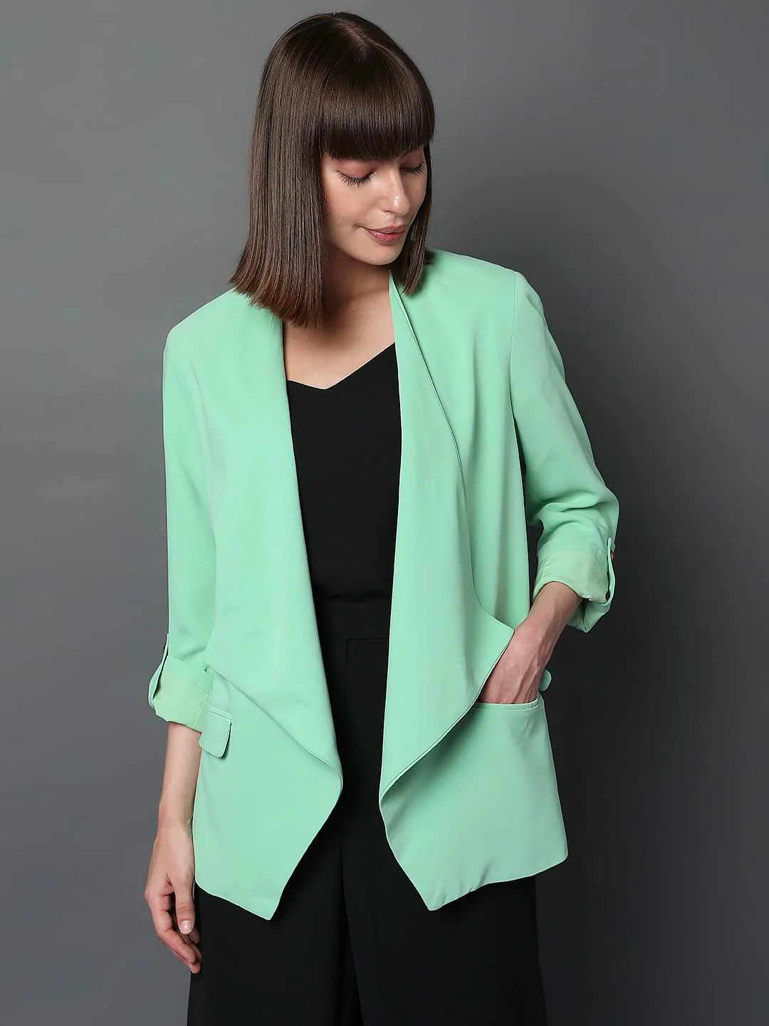 Light Green Front Open Blazer - Image 2