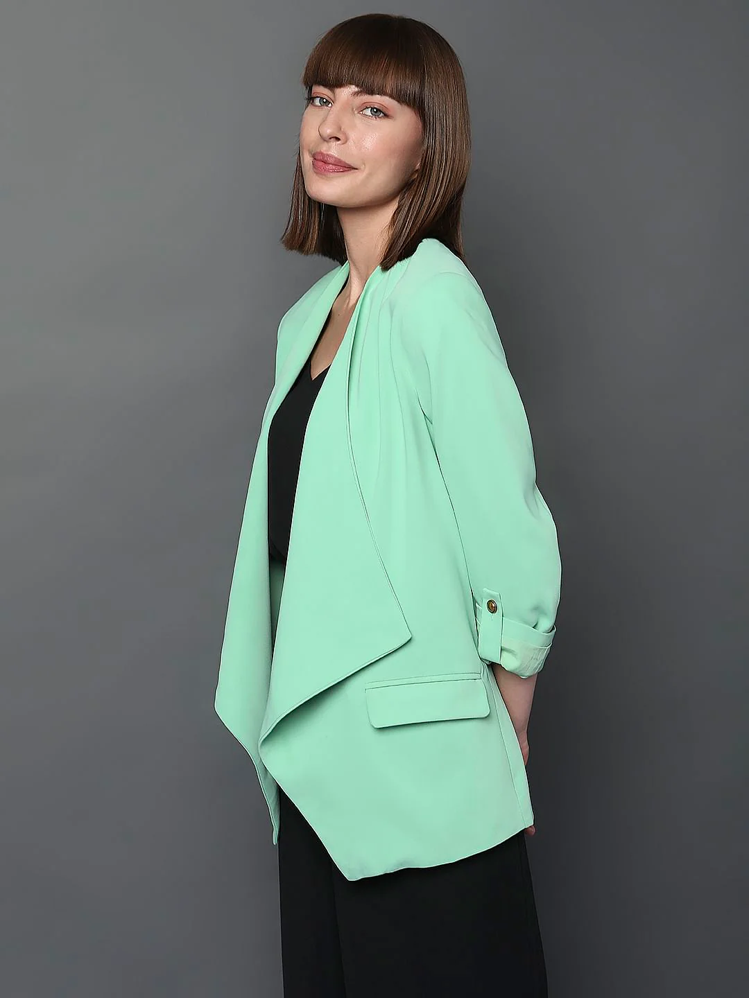 Light Green Front Open Blazer - Image 3