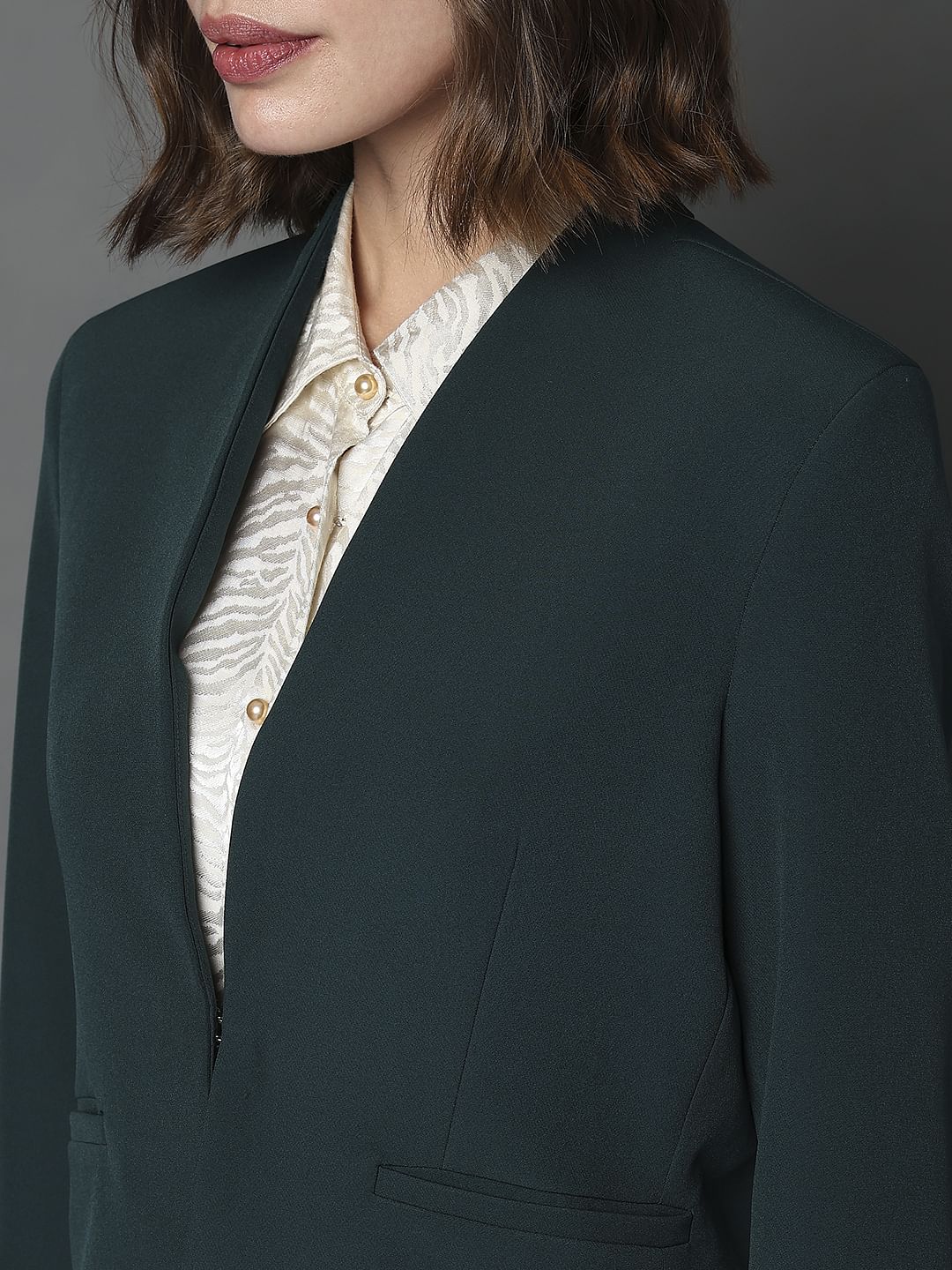 Green Front Open Co-Ord Set Blazer - Image 7