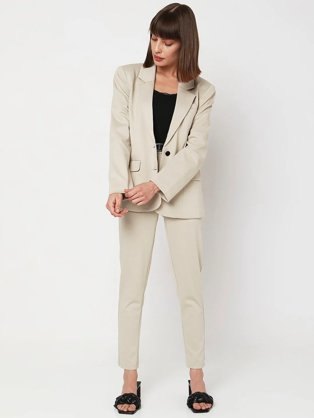 Beige Co-Ord Set Formal Blazer - Image 4