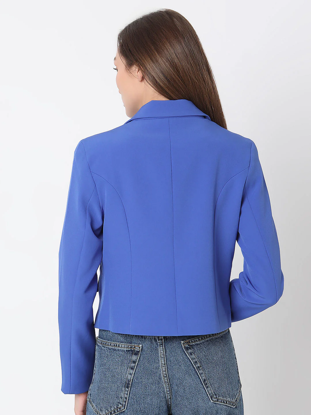 Blue Cropped Tailored Blazer - Image 4