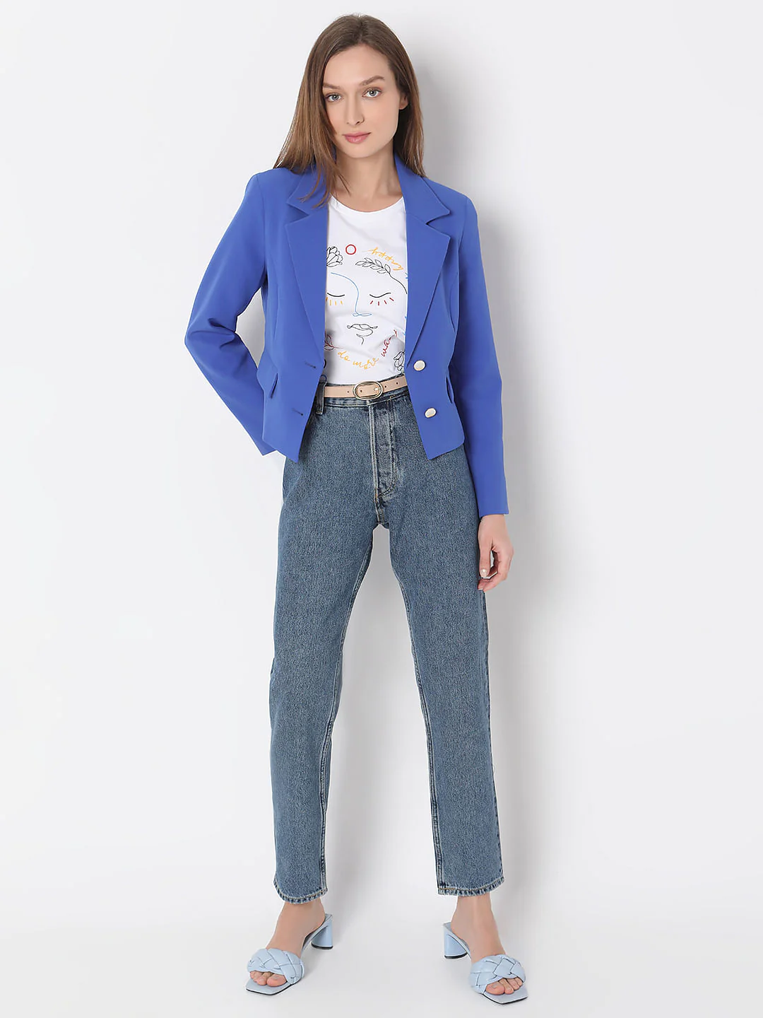 Blue Cropped Tailored Blazer - Image 5