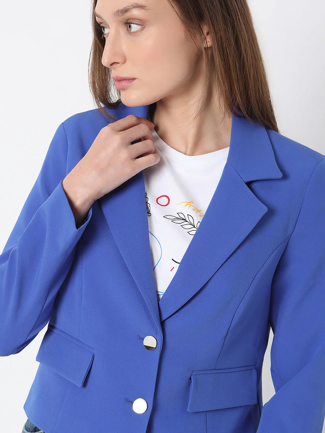 Blue Cropped Tailored Blazer - Image 6