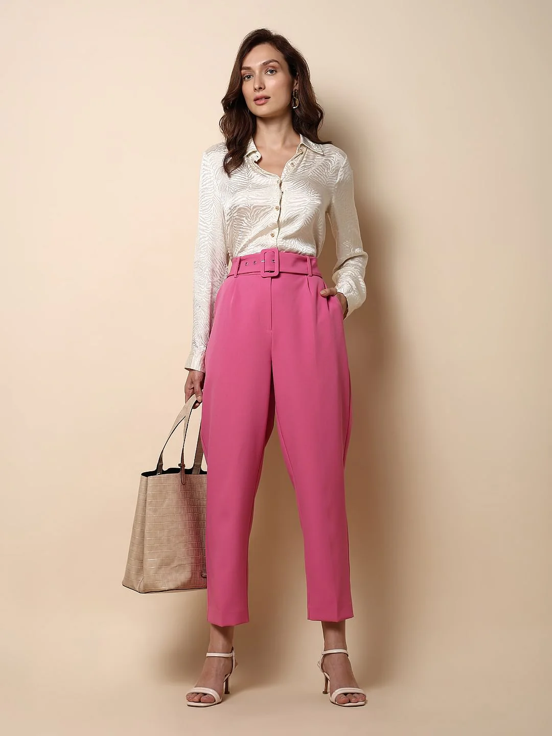 Pink High Rise Tailored Co-Ord Set Pants