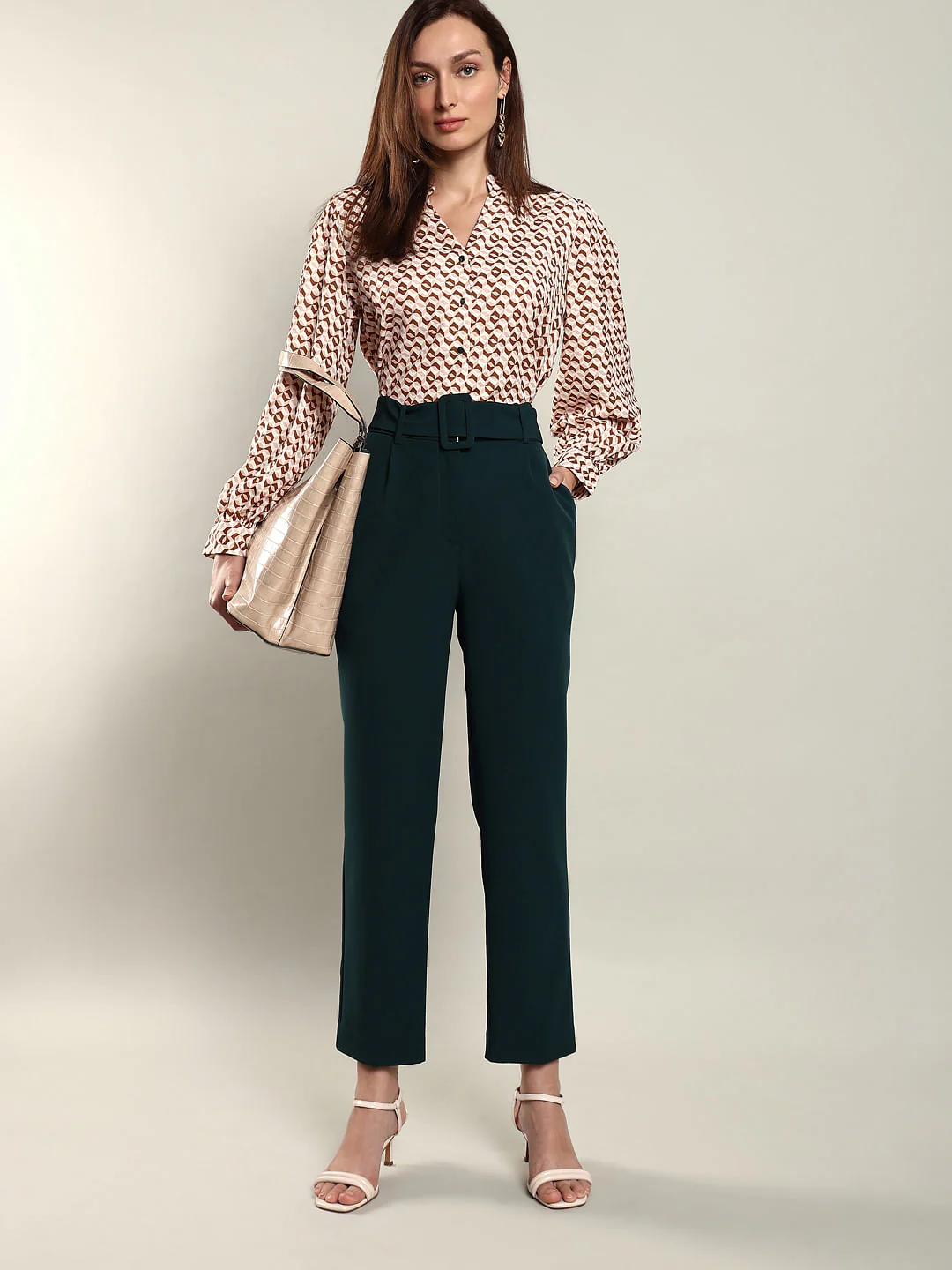 Green High Rise Straight Fit Pants