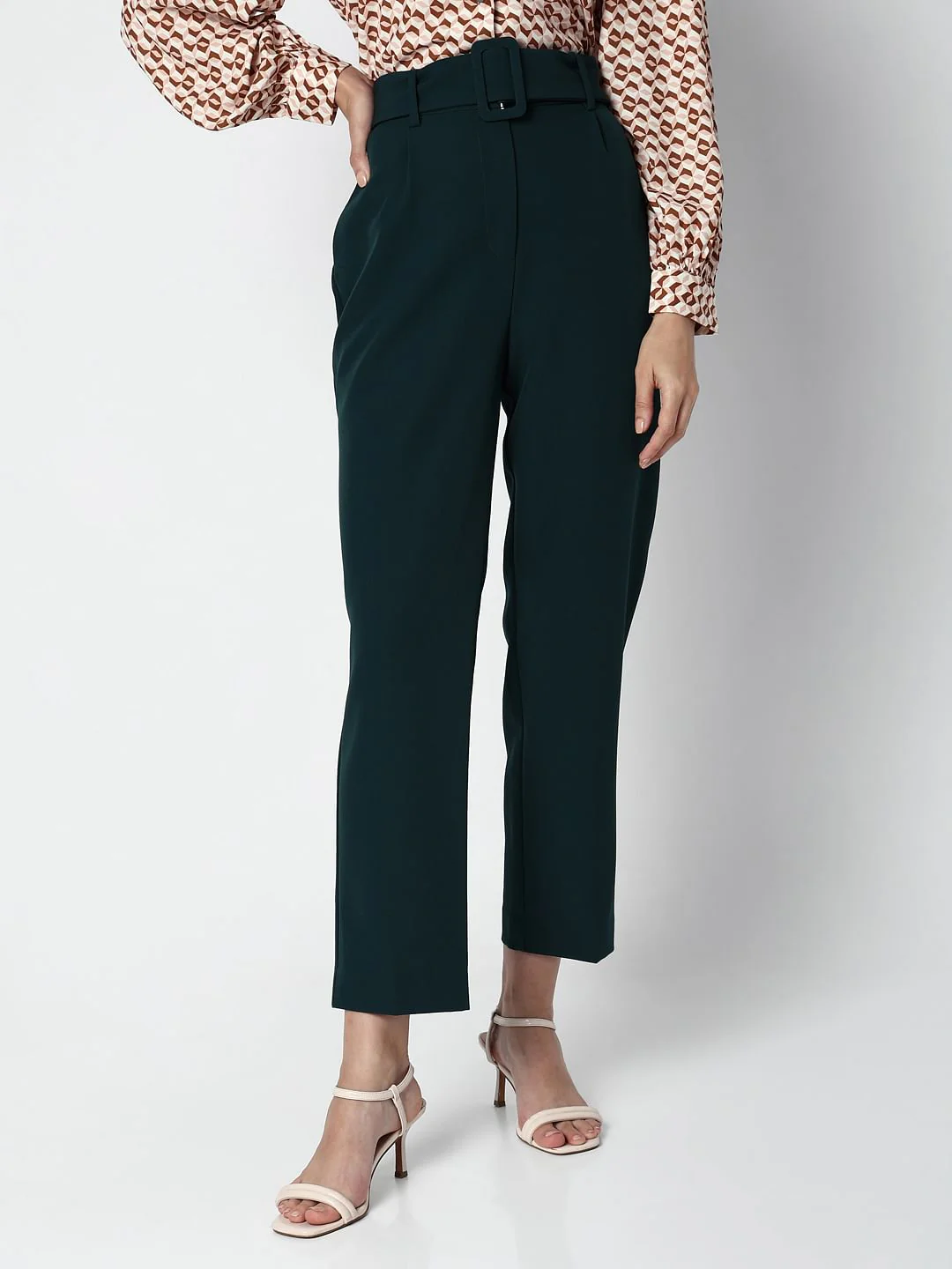 Green High Rise Straight Fit Pants - Image 2
