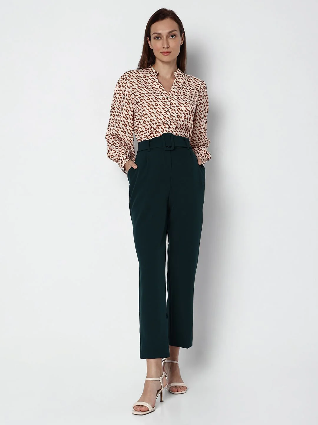 Green High Rise Straight Fit Pants - Image 5
