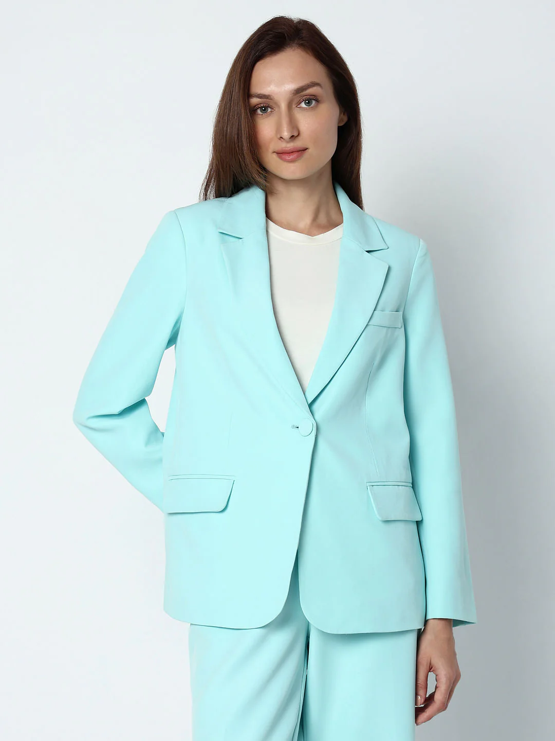 Sky Blue Single Button Blazer - Image 2