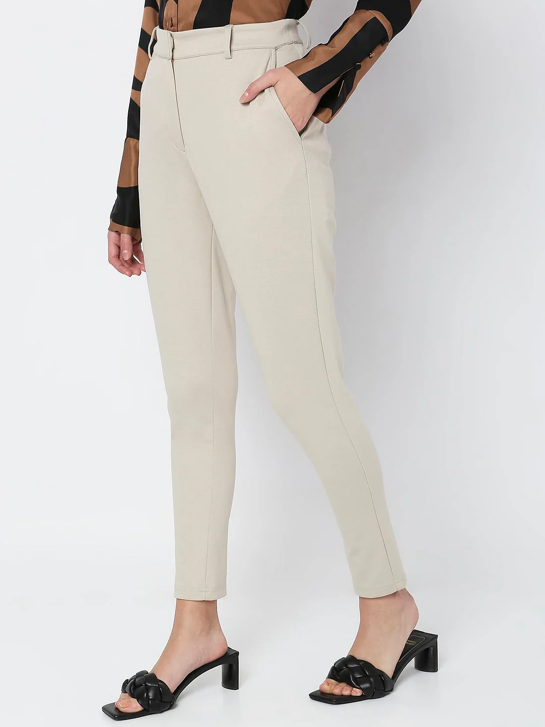 Beige Mid Rise Skinny Fit Co-Ord Set Trousers - Image 3