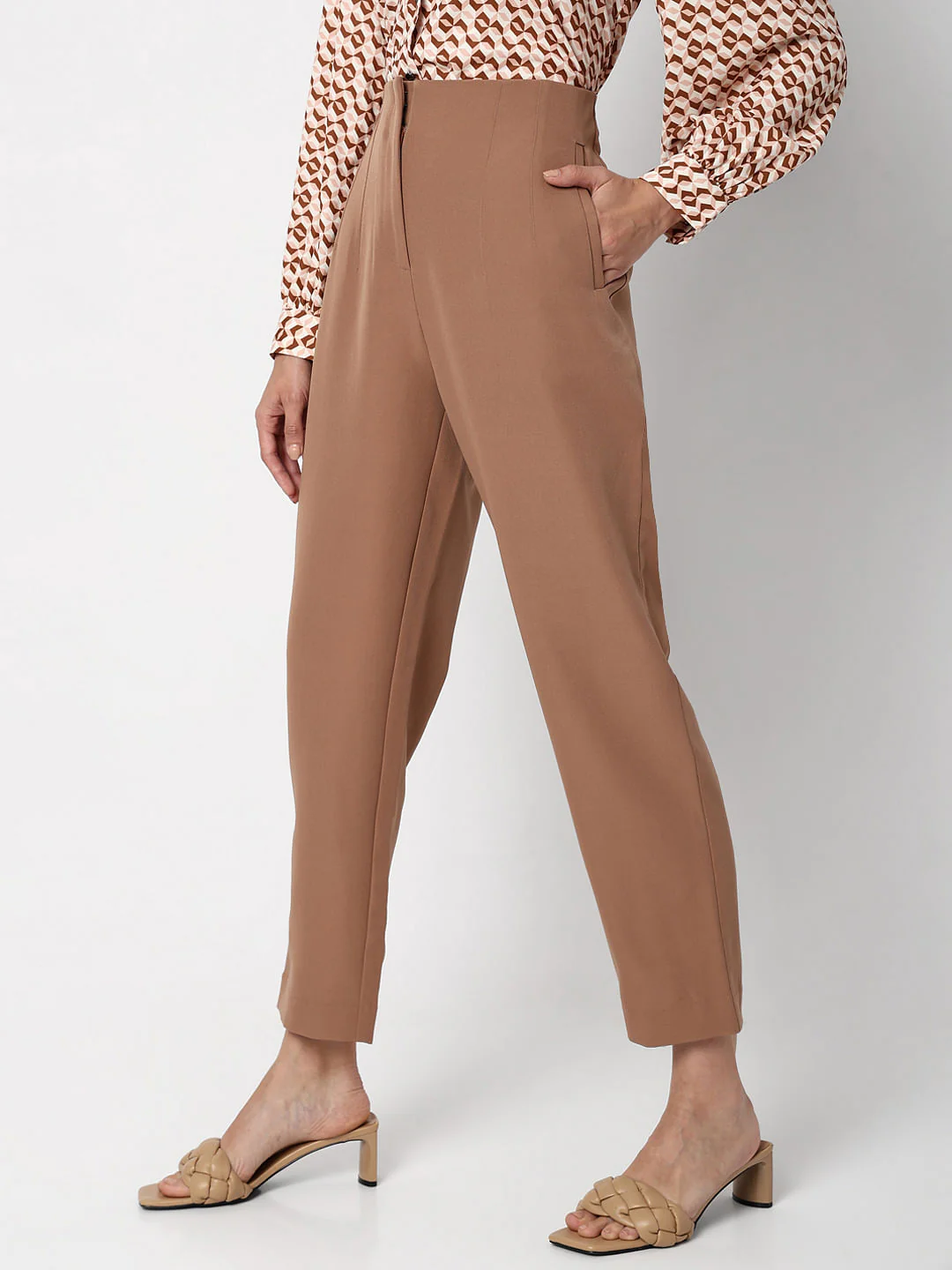 Beige High Rise Straight Fit Co-Ord Set Pants - Image 3