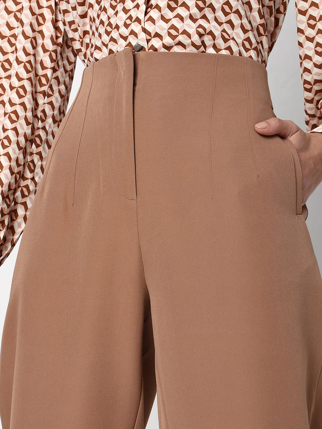 Beige High Rise Straight Fit Co-Ord Set Pants - Image 6