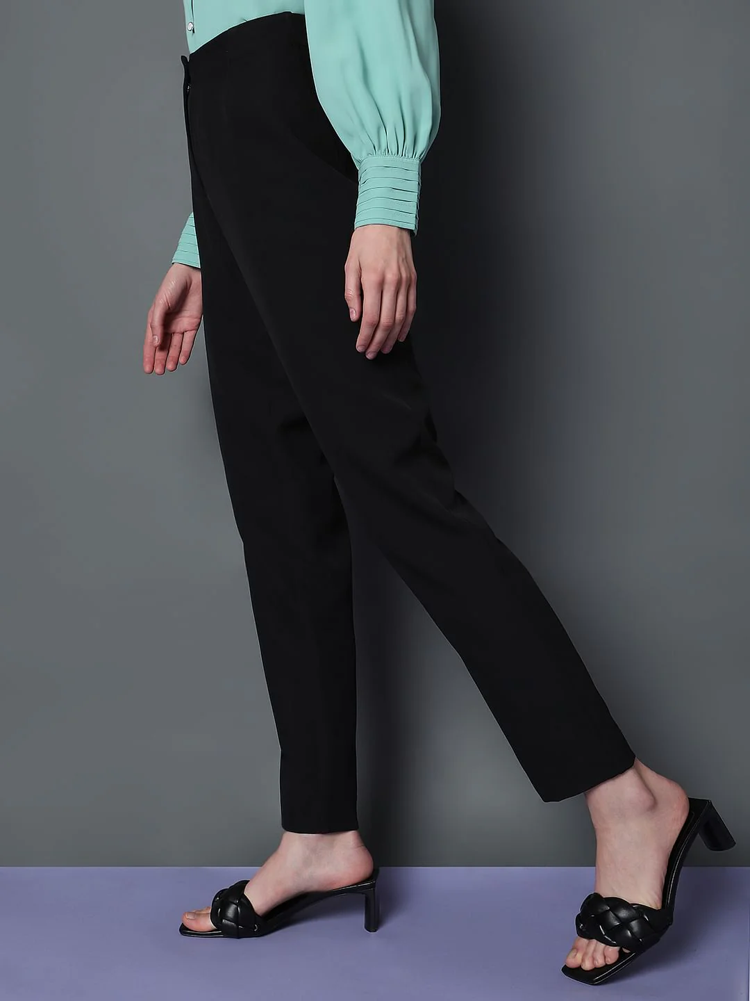 Black High Rise Slim Fit Pants - Image 2