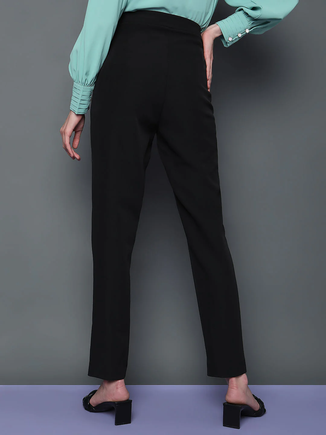Black High Rise Slim Fit Pants - Image 3