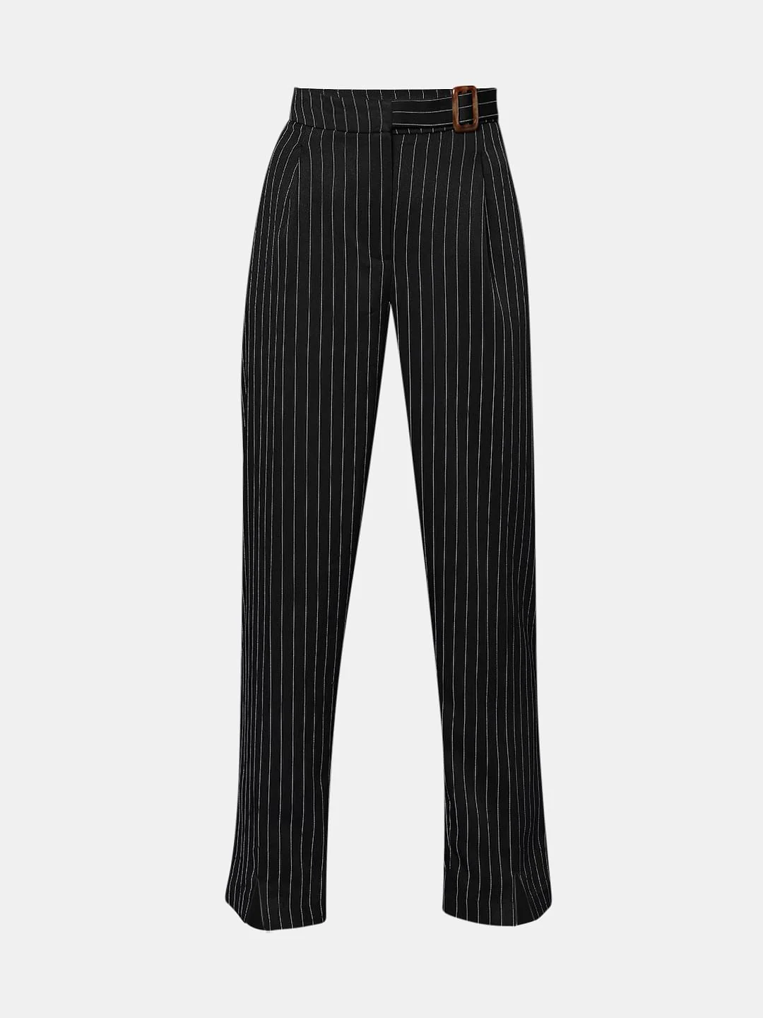 Black High Rise Striped Straight Fit Co-Ord Set Pants - Image 7