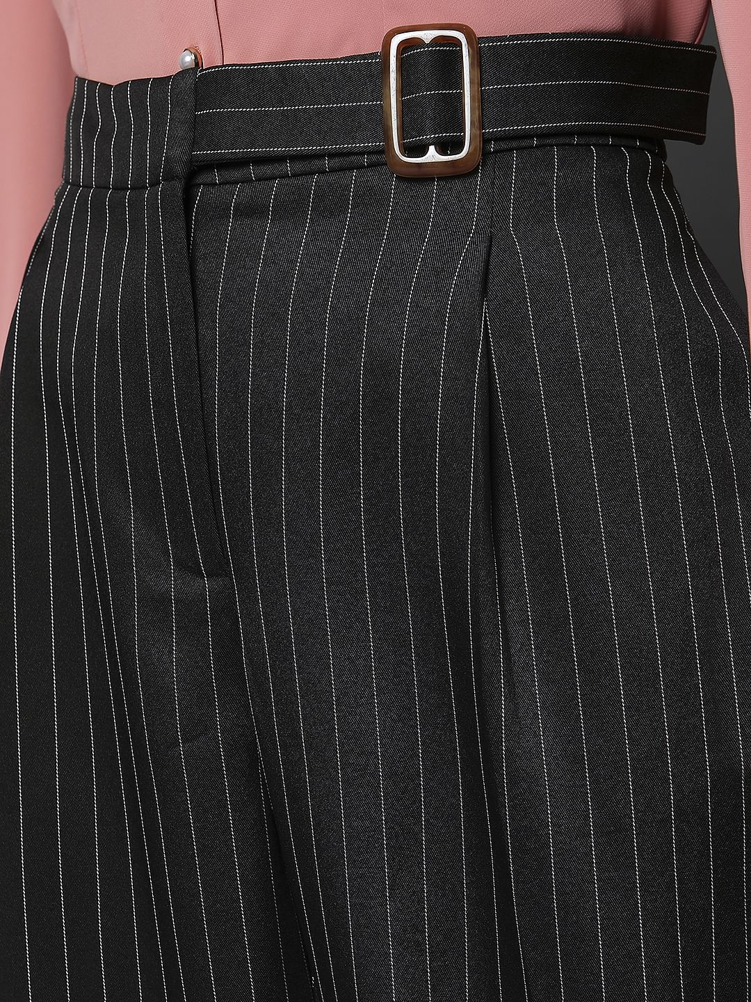 Black High Rise Striped Straight Fit Co-Ord Set Pants - Image 8