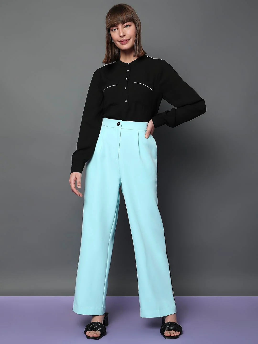 Sky Blue High Rise Wide Leg Pants - Image 6