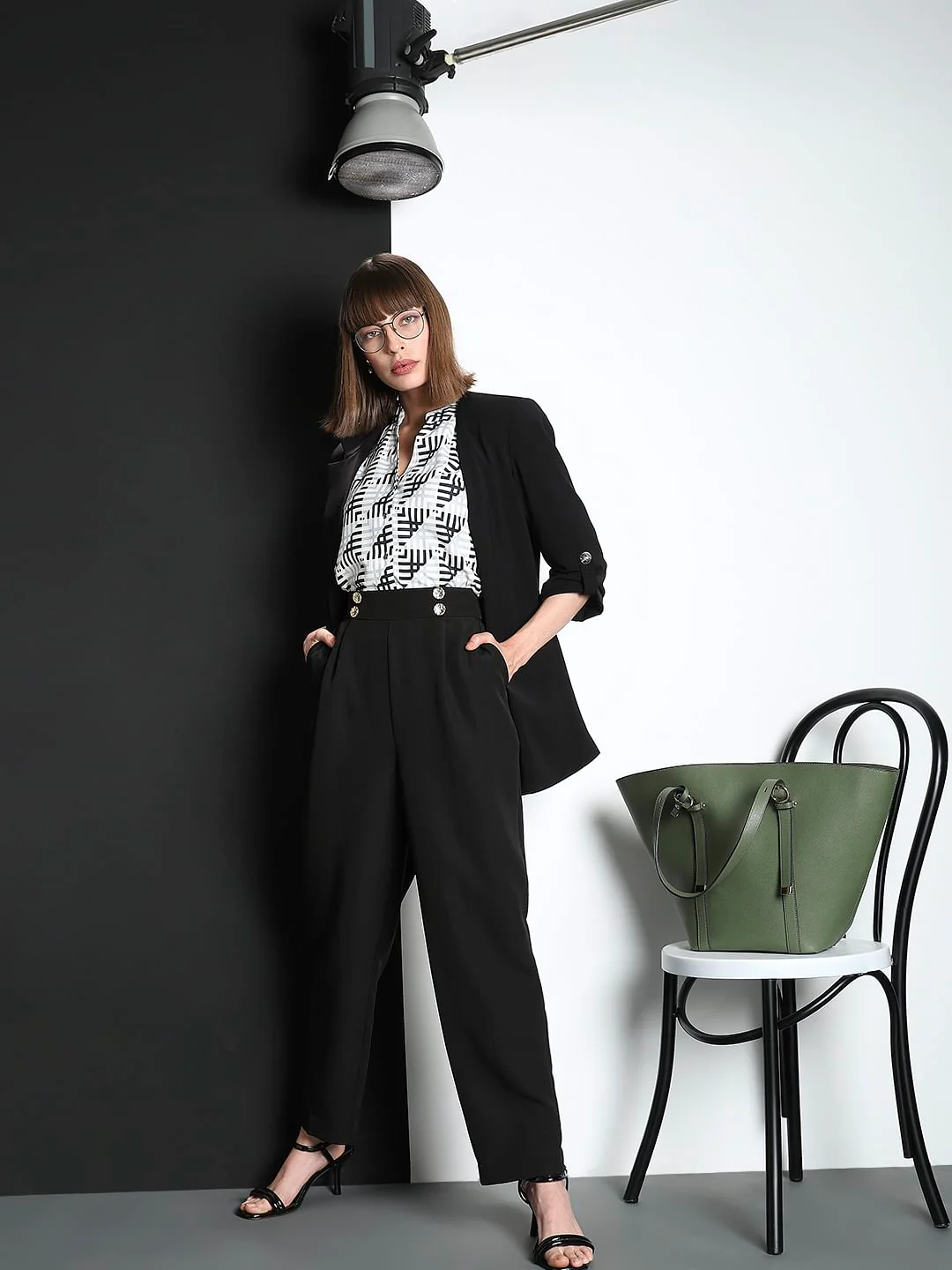 Black High Rise Straight Fit Pants