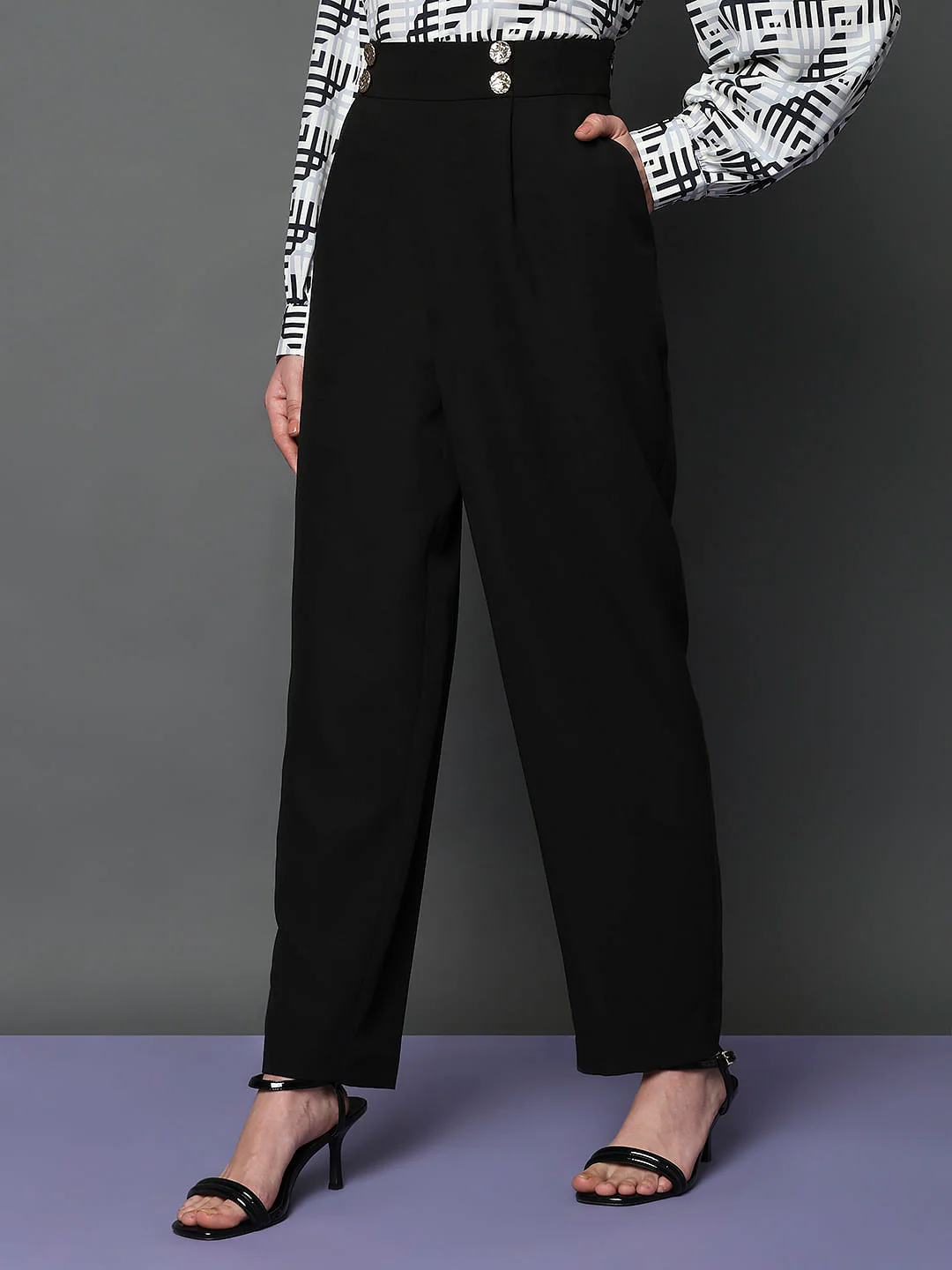 Black High Rise Straight Fit Pants - Image 3