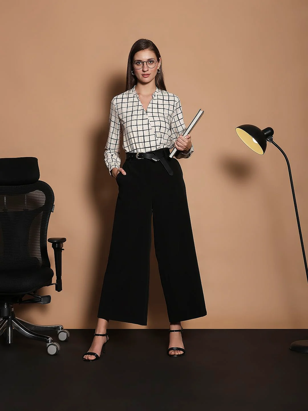 Black High Rise Semi Wide Leg Pants