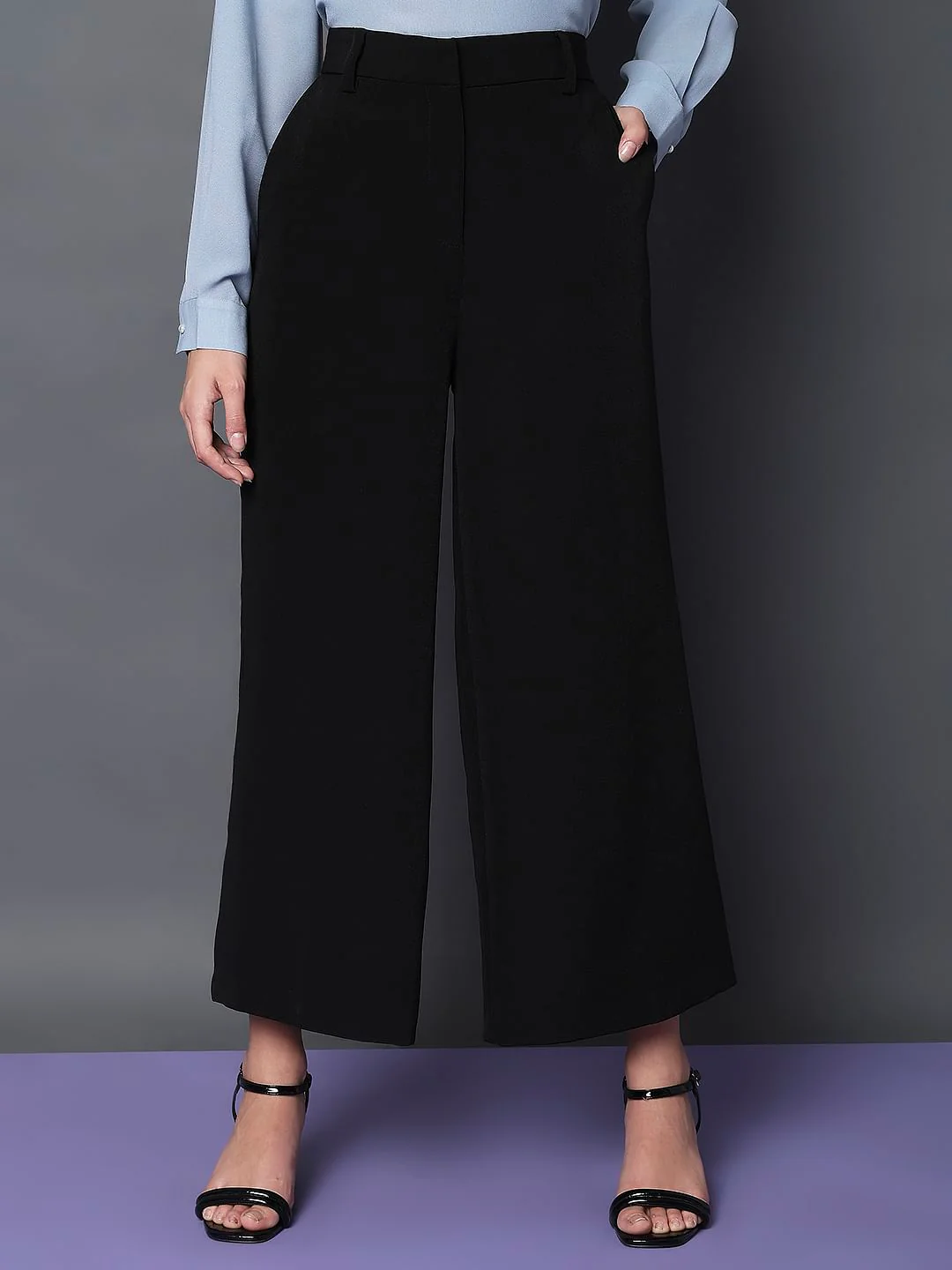 Black High Rise Semi Wide Leg Pants - Image 2
