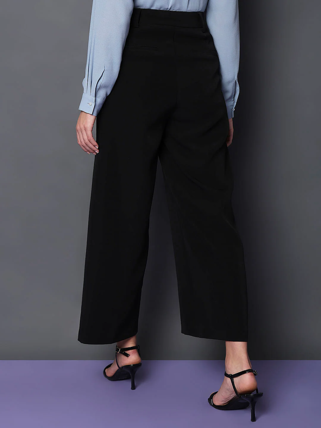 Black High Rise Semi Wide Leg Pants - Image 4
