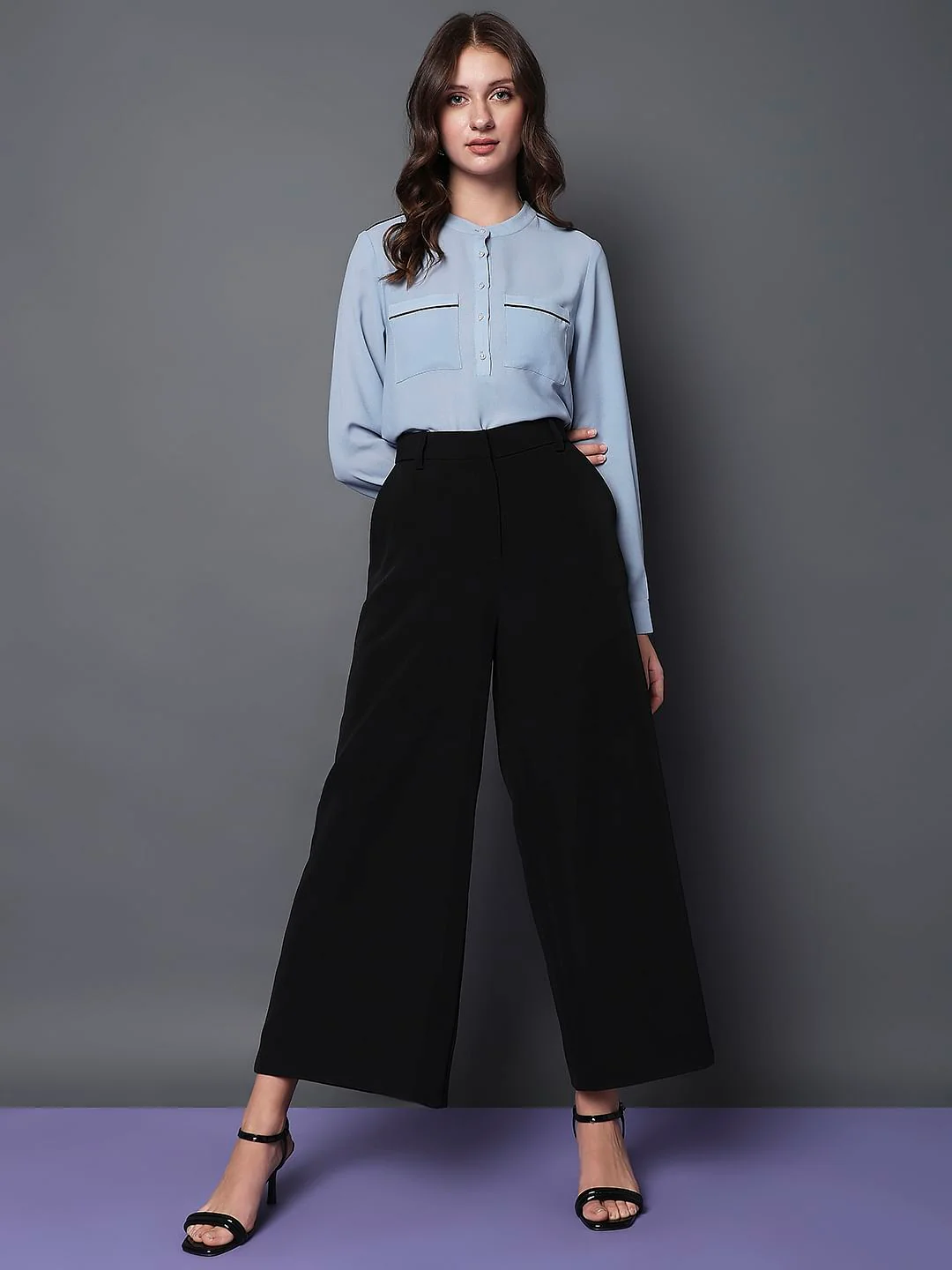 Black High Rise Semi Wide Leg Pants - Image 6