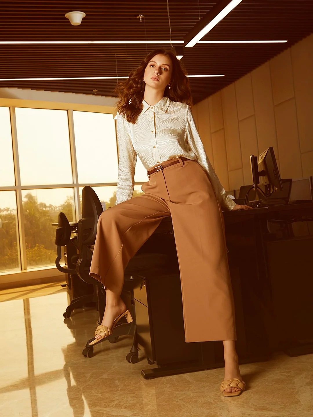 Brown High Rise Wide Leg Pants