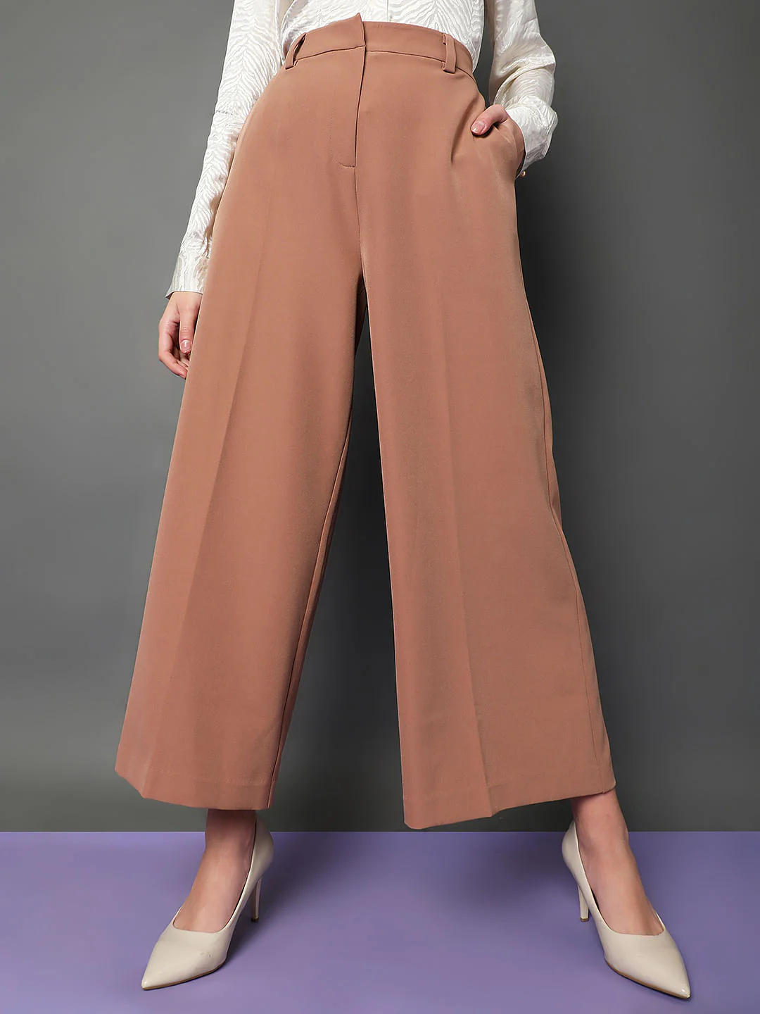 Brown High Rise Wide Leg Pants - Image 2