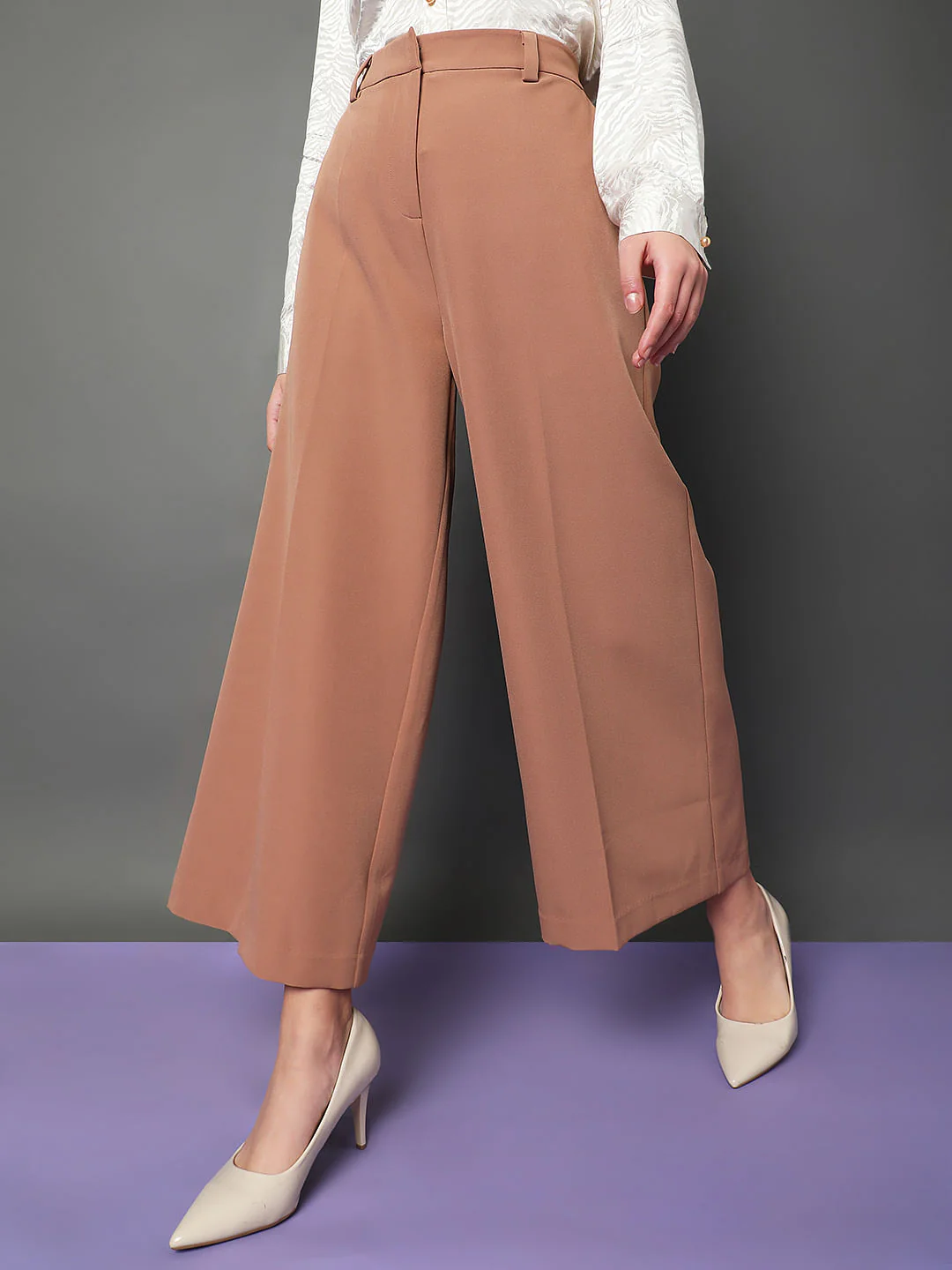 Brown High Rise Wide Leg Pants - Image 3