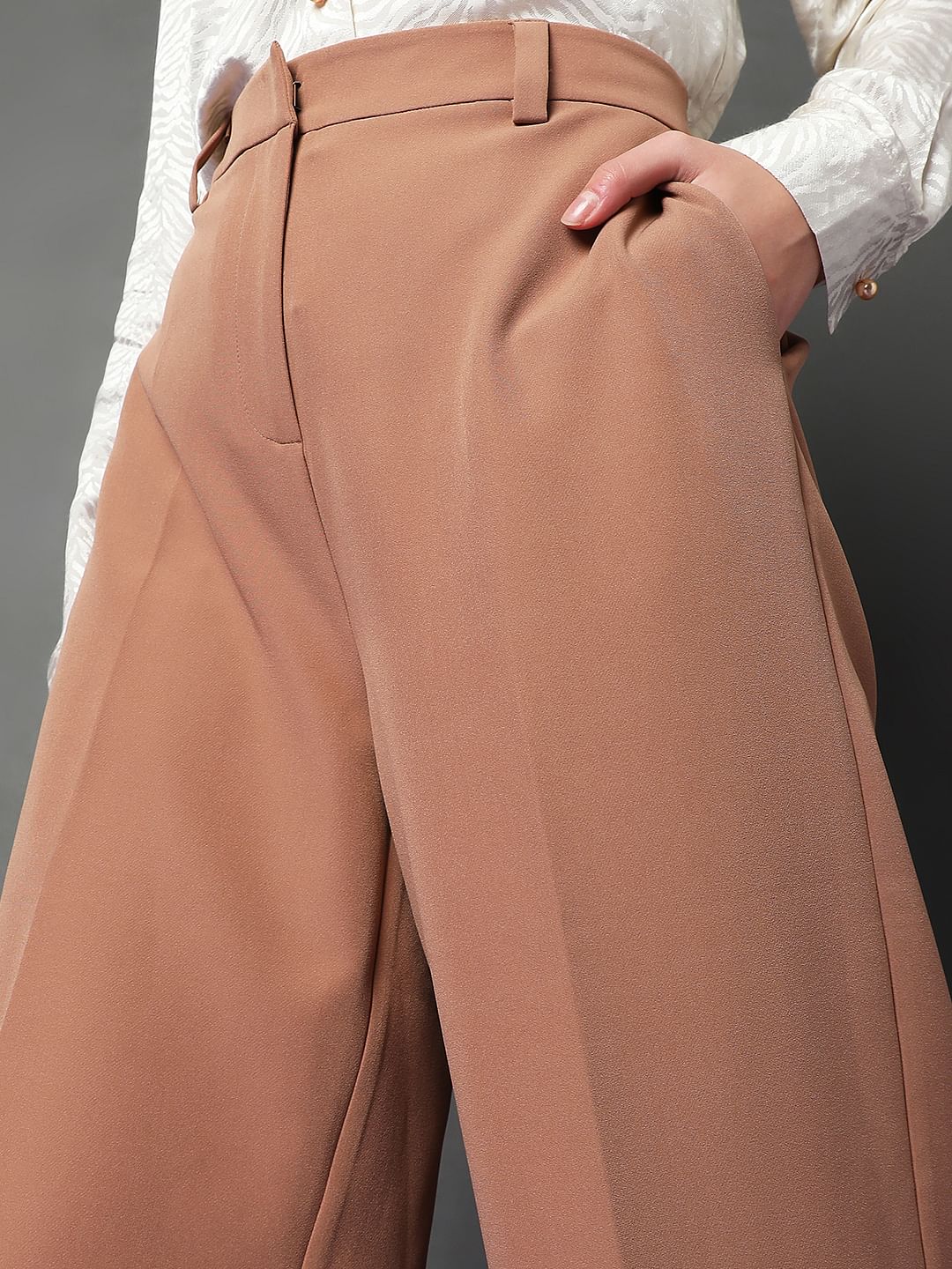 Brown High Rise Wide Leg Pants - Image 5