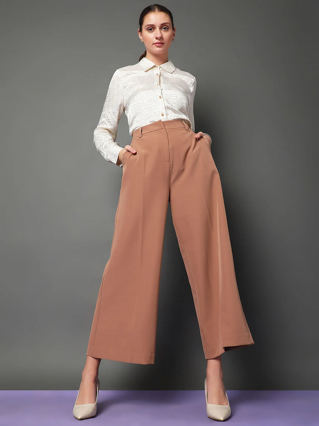 Brown High Rise Wide Leg Pants - Image 6