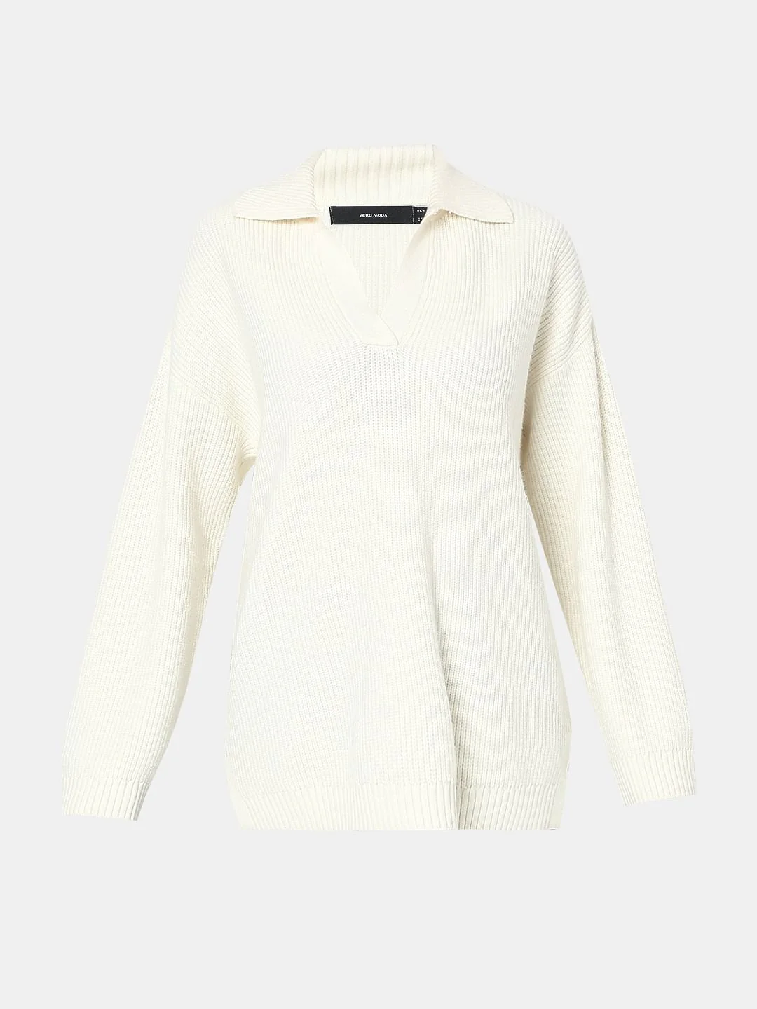 Beige V-Neck Long Pullover - Image 7
