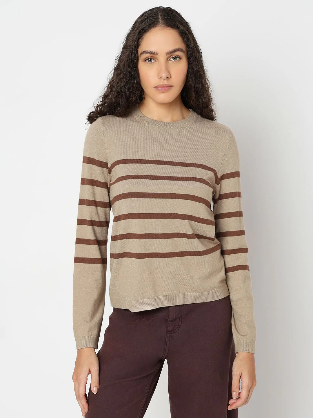 Beige Striped Flat Knit Pullover - Image 2