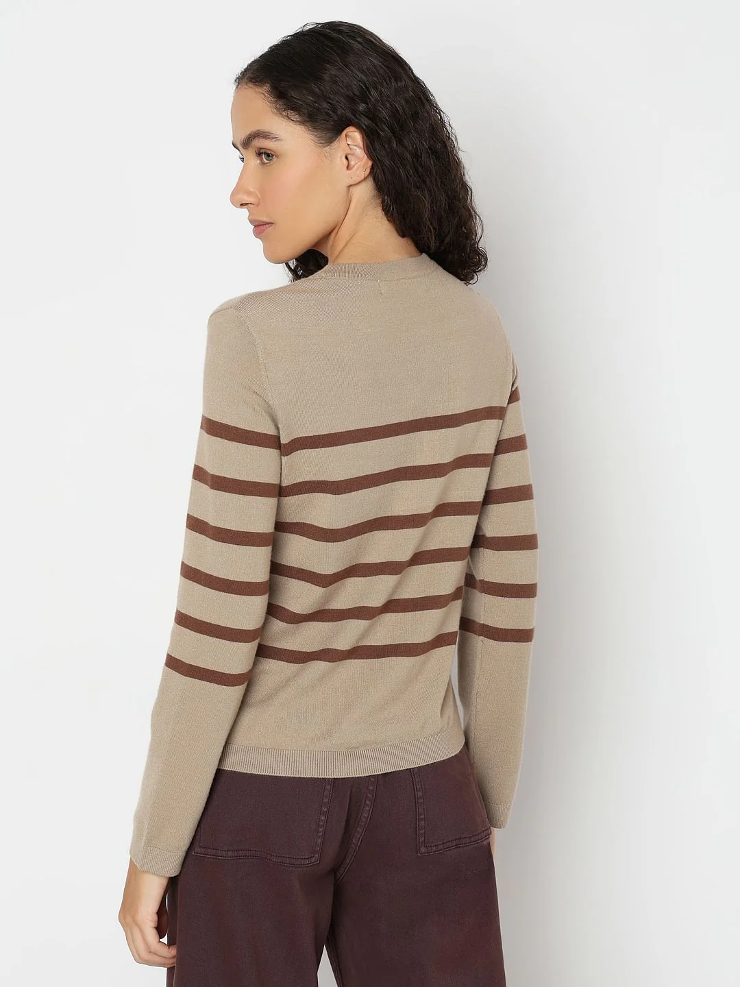Beige Striped Flat Knit Pullover - Image 4