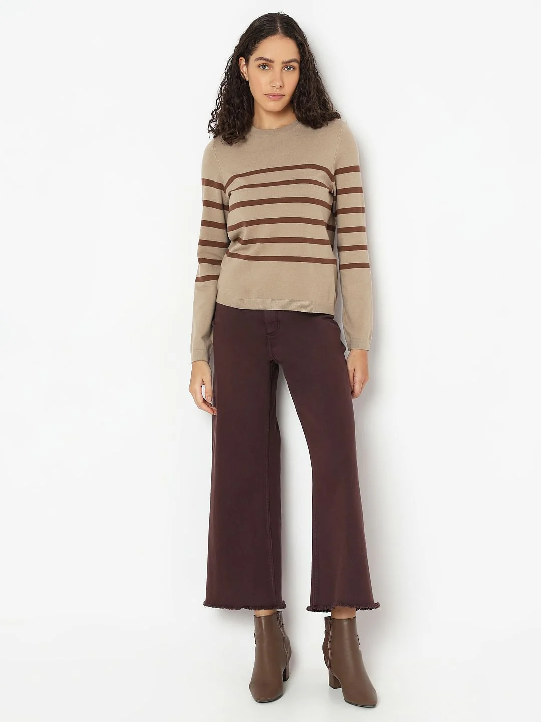 Beige Striped Flat Knit Pullover - Image 5