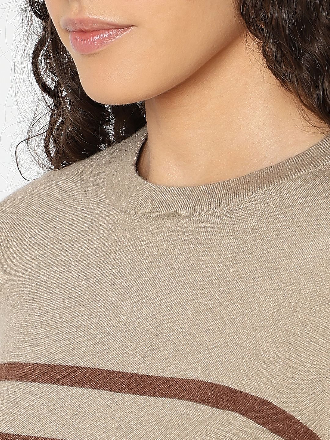 Beige Striped Flat Knit Pullover - Image 8